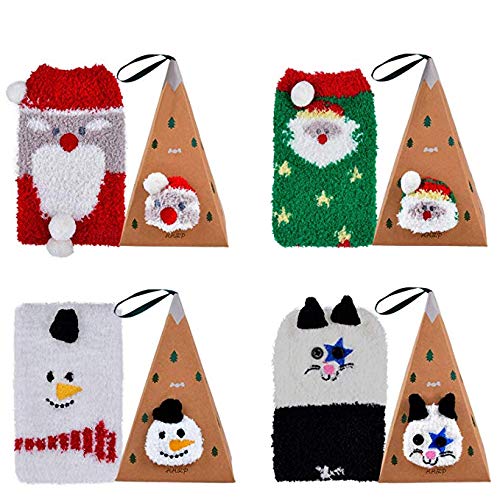 Aniwon Christmas Fuzzy Socks Xmas Cozy Slipper Socks Winter Warm Thick Home Socks with 3D Cute Pattern For Women Girls