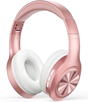 TECKNET Bluetooth Headphones Over Ear, 70 Hours Playtime & 3 EQ Modes Wireless Headphones Over Ear, Built-in Mic & HiFi Stereo, Lightweight, Foldable Headphones for Travel/Work/Phone/PC (Rose Gold)