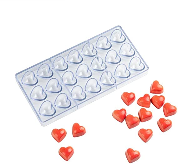 Pastry Tek 10.8 x 5.3 Inch Heart Mold, 1 Freezer-Safe Heart Shaped Mold - 21 Cavities, Dishwasher-Safe, Clear Polycarbonate Heart Candy Mold, Easy To Release, Durable - Restaurantware