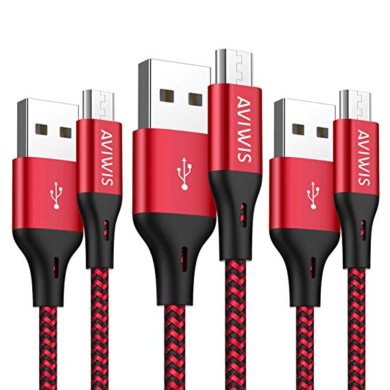 Micro USB Cable AVIWIS [3Pack 2m] Nylon Braided Android Charger Fast USB Charging Cable for Samsung Galaxy S7/S6/J3/J5/J7, Huawei, Redmi, Sony, HTC, LG, Motorola, Kindle,PS4