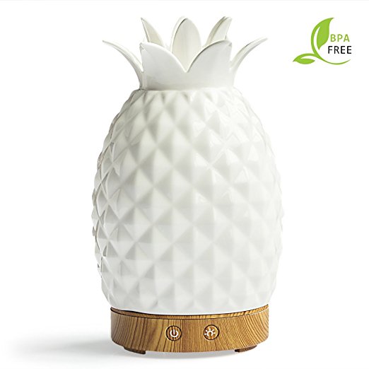 Essential Oil Diffuser -120ml Cool Mist Humidifier -14 Color LED Nihgt lamps -Crafts Ornaments All in One is The Round Rich Upgrade Whisper-Quiet Ultrasonic Ceramics Pineapple Humidifiers US120V