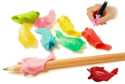 Grippie - Set of 8 Ergonomic Pencil Grip for Better Hand Writing and Control. Assorted Colors.