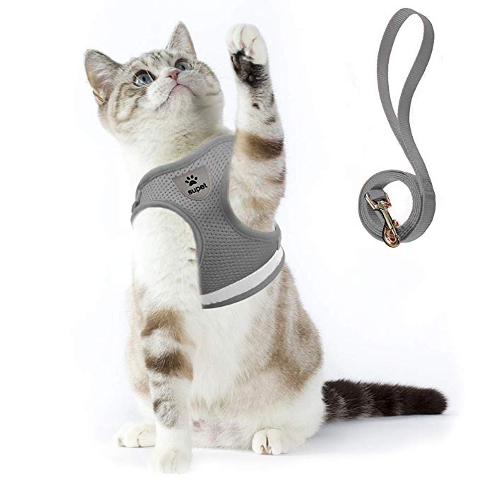 Cat Harness and Leash Set for Walking Escape Proof Small Cat and Dog Harness Soft Mesh Harness Adjustable Cat Vest Harness with Reflective Strap Comfort Fit for Pet Kitten Puppy Rabbit