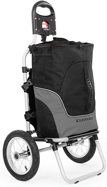 DuraMaxx Carry Grey Bicycle Trailer - Trolley, Max. Capacity 20 kg, with Removable Carry Bag, Metal Skeleton, Synthetic Bag, Shopping, Swiftly Attachable, Black/Grey