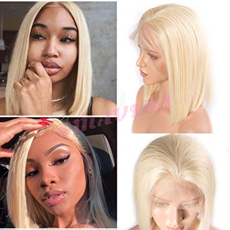 613 Blonde Bob Wig Lace Front Brazilian Human Hair with Baby Hair Straight 180% Density 8Inches Short Bob lace Wigs for Black Women