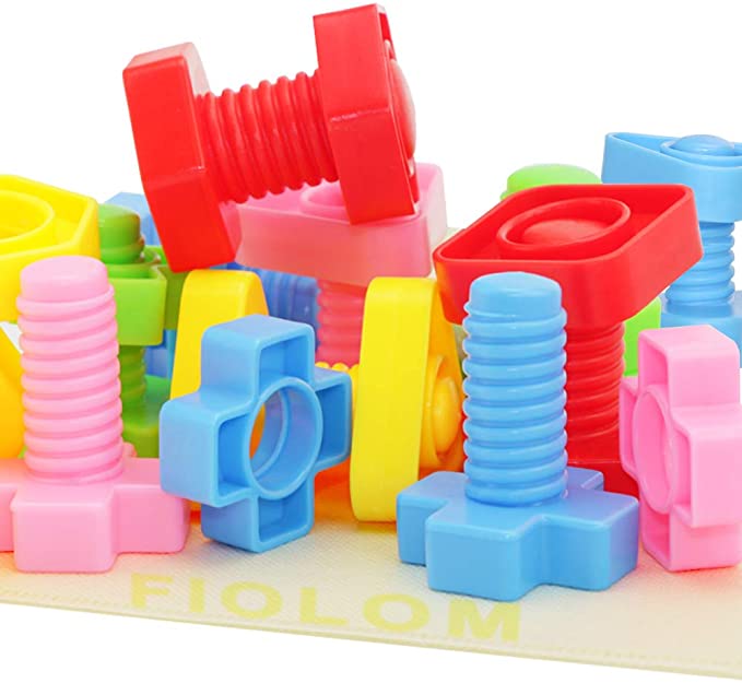 FIOLOM Nuts and Bolts Autism Toddler Toys Fine Motor Skills Montessori Toys Occupational Therapy Match Game Jumbo Building Construction Set Sensory Learning Activities for Kids Boys Girls 2 3 4Yr Old
