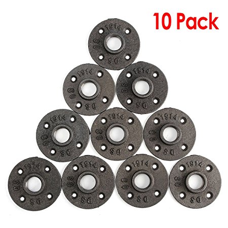 KINGSO 10 Pack 3/4'' Black Malleable Iron Floor Flange Pipe Fittings, Perfect for Industrial Pipe Furniture and DIY Decor (3/4“)