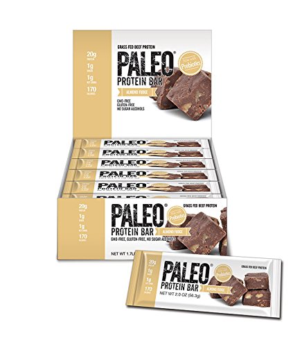 Paleo Protein Bars Almond Fudge 12 Bars (20g Protein) w/Prebiotics 1 Net Carb