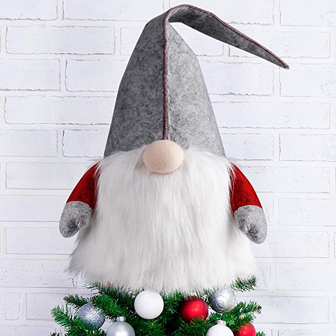 D-FantiX Gnome Christmas Tree Topper, 25 Inch Large Swedish Tomte Gnome Christmas Ornaments Santa Gnomes Plush Scandinavian Christmas Decorations Holiday Home Décor Grey