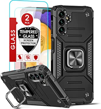 LeYi for Samsung Galaxy A13 5G Case, Galaxy A13 5G Case with Tempered Glass Screen Protector [2Pcs], Shockproof [Military-Grade] Protective Phone Case with Ring Kickstand for Samsung A13 5G, Black