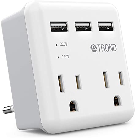 European Travel Plug Adapter, TROND International Power Adapter with 3 USB 2 AC Outlets, Europe Outlet Adaptor for Canada to EU France Germany Iceland Italy Spain, Type C