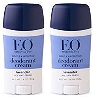 EO Deodorant Cream Lavender (Pack of 2) With Tapioca, Cocoa Seed Butter, Cassava Root, Baking Soda, Vitamin E, Flower Oil, Lavender and Orange, 1.8 oz. Each