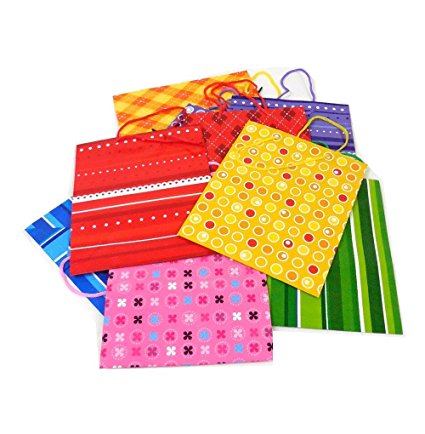 12 Medium Gift Bags - Assorted (Choose Your Style) (12 pc BRIGHT PRINT mix- assorted medium 9 inch)