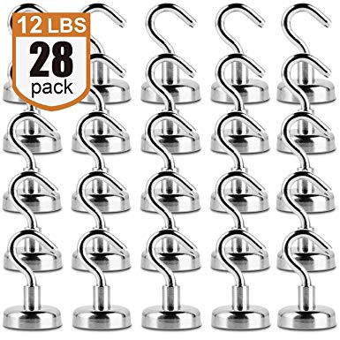 Magnetic Hooks, Strong Neodymium Magnet Hook for Home, Kitchen, Workplace, Office and Garage, Pack of 28