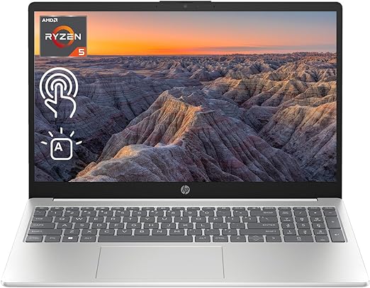 HP 2023 Newest Laptop, 15.6" HD Touchscreen, AMD Ryzen 5 7530U (Beats i7-1165G7), 32GB RAM, 1TB PCIe SSD, Webcam, Backlit KB, HDMI, Type-C, Wi-Fi 6, Windows 11 Home, Silver, KKE Accessories