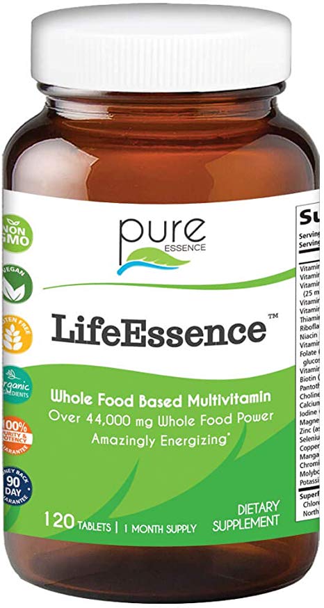 Pure Essence Labs LifeEssence Multivitamin for Women and Men - Natural Herbal Supplement with Vitamin D, D3, B12, Biotin - 120 Tablets