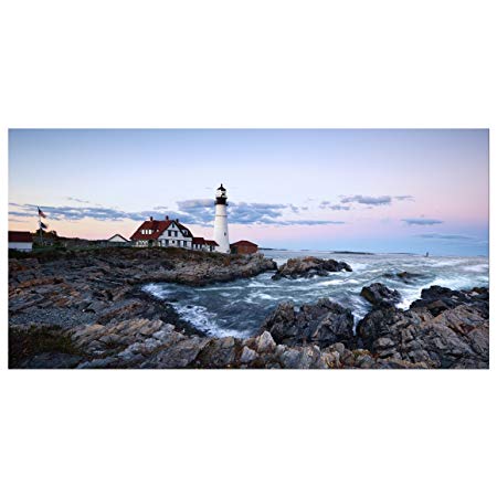 Wieco Art Portland Lighthouse Canvas Prints Wall Art Ocean Sunset Beach Seascape Pictures Paintings for Living Room Bedroom Home Decorations Extra Large Modern Stretched and Framed Sea Skyline Artwork