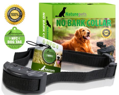ONE DAY SALE No Bark Collar By Naturepets - No Harm Shock Dog Control - 7 Sensitivity Adjustable Levels for Medium Large or Small Dogs 15-120 Pound Dogs - 2 Gifts Include -Money Back Guarantee