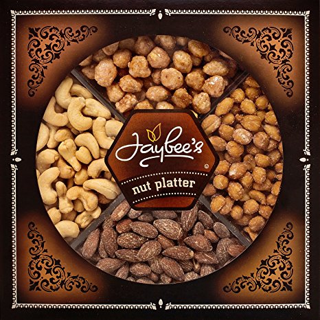 Jaybee's Nuts Gift Tray - Great Holiday, Corporate, Birthday Gift, or as Everyday Snack - Cashews, Smoked Almonds, Toffee & Honey Roasted Peanuts, Vegetarian Friendly and Kosher