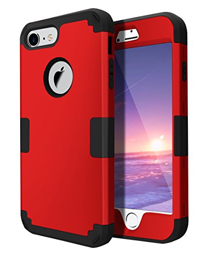 iPhone 7 Case , TOPSKY Three Layer Heavy Duty High Impact Resistant Hybrid Protective Cover Case For iPhone 7 , Red Black