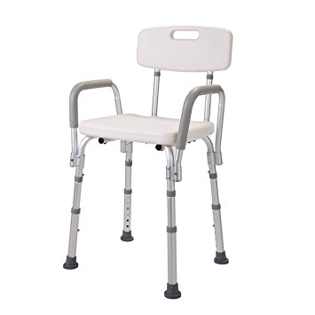 JAXPETY Shower Chair with Back - Bathtub Chair w/ Arms for Handicap, Disabled, Seniors & Elderly - Adjustable Medical Bath Seat Handles for Bariatrics - Non Slip Tub Safety