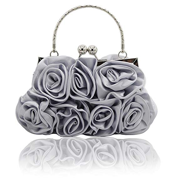 Kingluck Silk Shell with Flower Evening Handbags/Clutches/Top Handle Bags More Colors Available