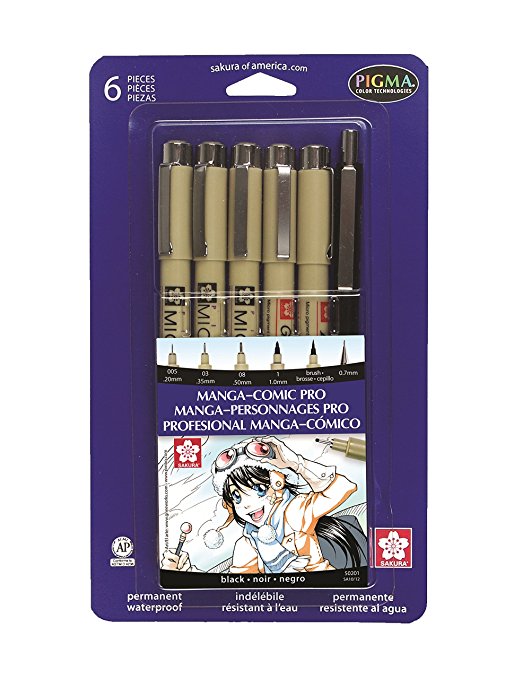 Sakura 50201 6-Piece Pigma Manga Comic Pro Drawing Kit