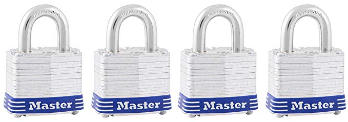 Master Lock 3008D Keyed-Alike Padlock, 3/4-inch Shackle, 1-9/16-inch Wide, 4-Pack