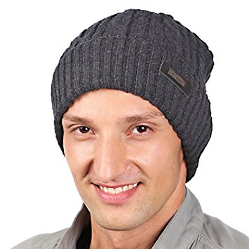 HIG Mens Winter Hat Warm Comfortable Soft Knit Beanie Hats Lined with Fleece