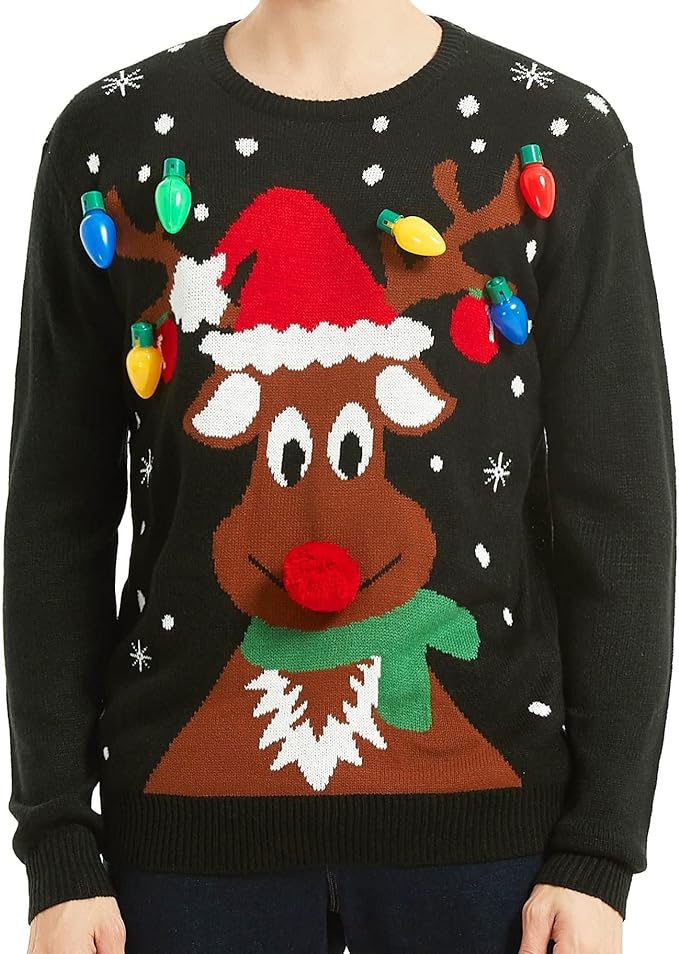 Men's Christmas Rudolph Reindeer Holiday Festive Knitted Sweater Cardigan Cute Ugly Pullover Jumper