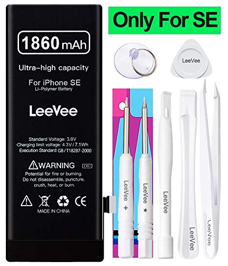 1860mAh High Capacity Replacement Battery Compatible with iPhone SE, LeeVee 0 Cycle Li-Polymer Replacement Battery for iPhone SE with Repair Tools Kits, Adhesive Strips & Instruction