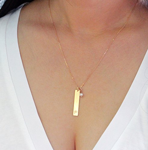 Personalized Vertical Bar Necklace, Gold, Silver or Rose Gold Name Plate Necklace, Long Roman Numerals Bar Necklace, Birthstone Jewelry