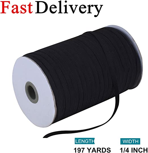 Braided Elastic Band(Black, 197-Yards Length, 1/4" Width), Elastic Rope/Elastic Cord Heavy Stretch High Elasticity Knit Elastic Band for Sewing Crafts DIY, Bedspread, Cuff