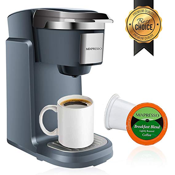 Mixpresso Single Cup Coffee Maker | Personal, Single Serve Coffee Brewer Machine, Compatible With K-Cups | Quick Brew Technology, Programmable Features, One Touch Function (Dark Grey)