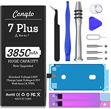Conqto Battery for iPhone 7 Plus (Not for iPhone 7), [3850mAh] New Upgraded High Capacity 0 Cycle Replacement Battery with Full Set Repair Tool Kits, Adhesive & Instructions - [18 Month Warranty]