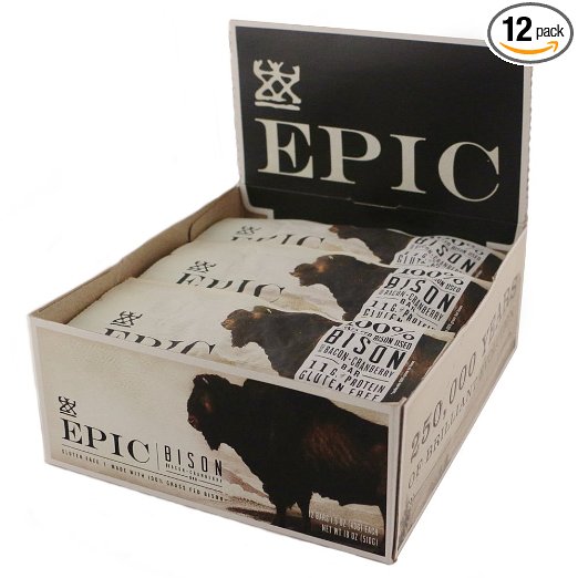 Epic All Natural Meat Bar 100 Grass Fed Bison Bacon and Cranberry 15 ounce bar 12 count