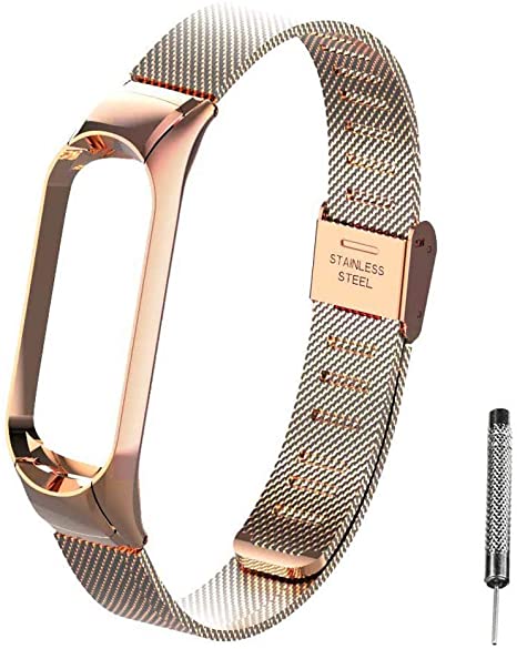OLLIVAN for Xiaomi Mi Band 5 Strap, Mi Band 5 Metal Wristbands, Replacement Straps Bracelet Spare Wristband Accessories Adjustable Wrist Straps for Xiaomi Mi Band 5 (No Tracker) (Buckle Rose Gold)