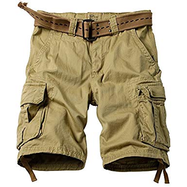 MUST WAY Men's Multi Pocket Slim Fit Cotton Twill Cargo Shorts