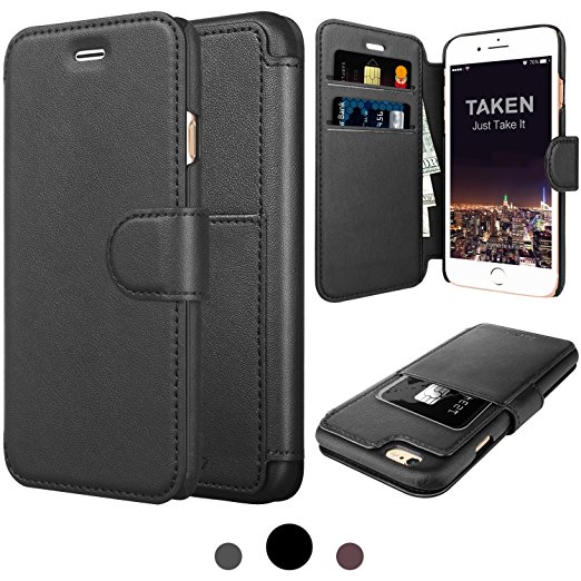 iPhone 6 wallet case TAKEN PU leather flip shell cover hard dustproof shockproof scratch drop durable Card Slot Holder for Apple iphone 6 6s 4.7 Inch- Black