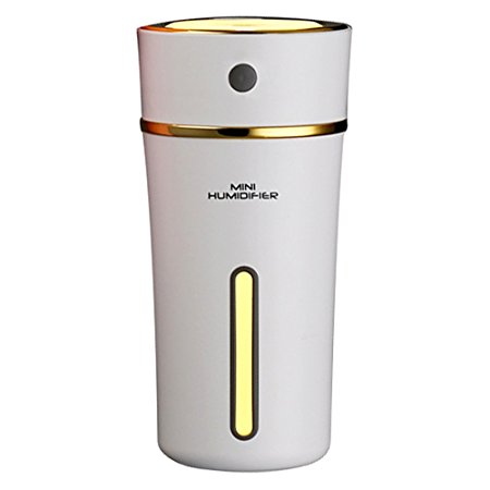 300ml USB Mini Humidifier with Rechargeable Battery, Cup Style Cool Mist Ultrasonic Air Humidifier with Night Lights for Car, Home, Office, Baby, Living Room, Yoga, by Areally