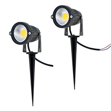 Familite Outdoor Waterproof Decorative Spotlight-6W COB LED Landscape Path Light AC/DC 12V with Spiked Stand, Pack of 2 (Warm White 2600-2800K)