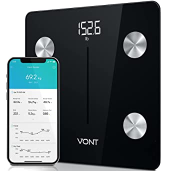 Vont Smart Scale, Wireless Body Fat Scale, BMI Digital Bathroom Scale, Highly Precise Bluetooth Scale for Weight Loss & Body Weight, 13 Measurements, LCD Backlight Display, 400 lbs (Black)