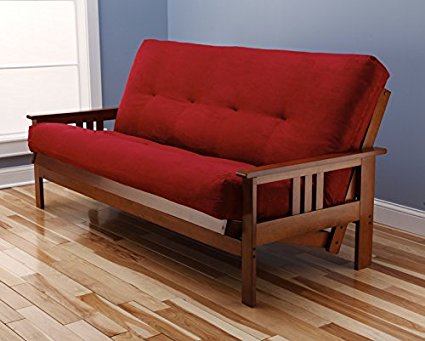 Eldorado Futon Brown Finish Frame w/ Coil 8 Inch Mattress Full Size Sofa Bed (red)