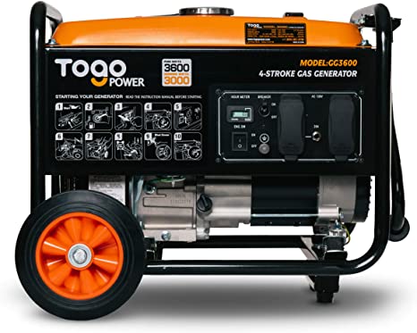 TogoPower GG3600 Portable Generator 3000 Rated Watts & 3600 Peak Watts for Gasoline Powered Portable Generator
