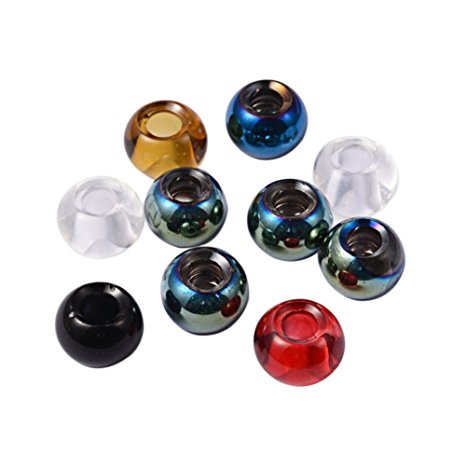 Pandahall 100pcs Glass European Beads, Large Hole Beads, No Metal Core, Rondelle, Mixed Color, 15mm in Diameter, 10mm Thick, Hole: 5mm