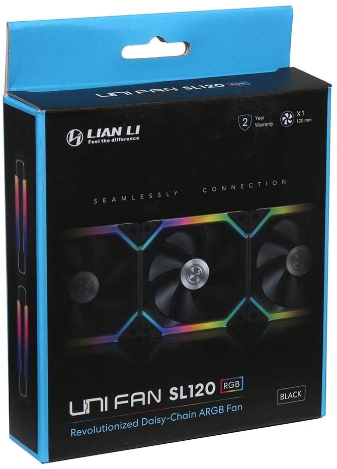 Lian Li UNI Fan SL120 Single Pack Black Without Controller (ARGB 120mm LED PWM Daisy-Chain) 12UF1B