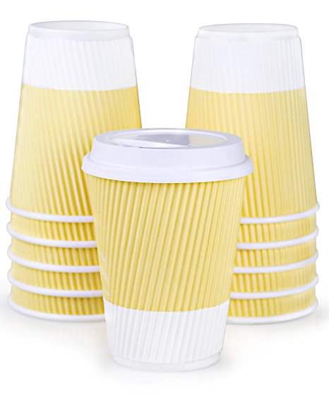Premium Disposable Coffee Cups With Lids - (90) Durable 12 oz To Go Coffee Cups With Tight Resealable Lids Prevent Leaks! Sturdy, Insulated For Hot Beverages. Will Not Bend With Heat Or Burn Fingers!