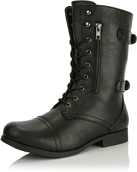 DailyShoes Women's Ankle Bootie High Lace up Military Combat Mid Calf Credit Card Knife Money Wallet Pocket Boots