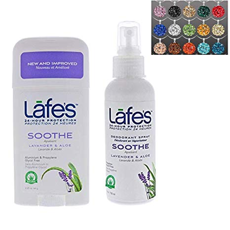 Lafe's Natural Lavender Deodorant Spray 4oz Soothe; Stick 2.25oz Soothe; Rhinestone Ball Pendant Necklace Gift Pack