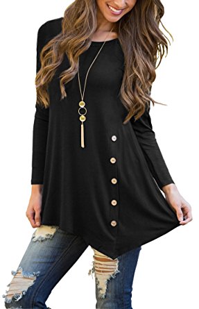 VIISHOW Women's Long Sleeve Scoop Neck Button Side Tunic Top